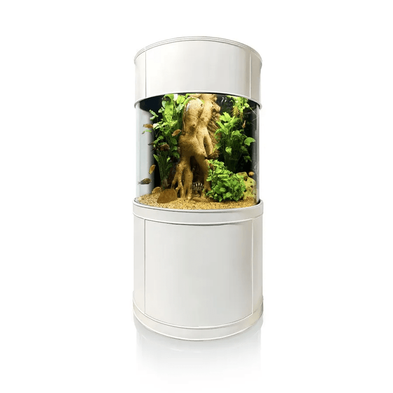 AQUA VIM 115 Gallon 3/4 Cylinder Glass Reef-Ready Aquarium Set in Tulum White