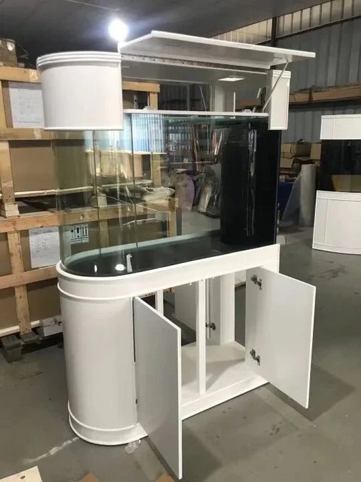 AQUA VIM 120g Reef-Ready Glass Peninsula Bullet Bullnose U-Shape Aquarium Set in Tulum White