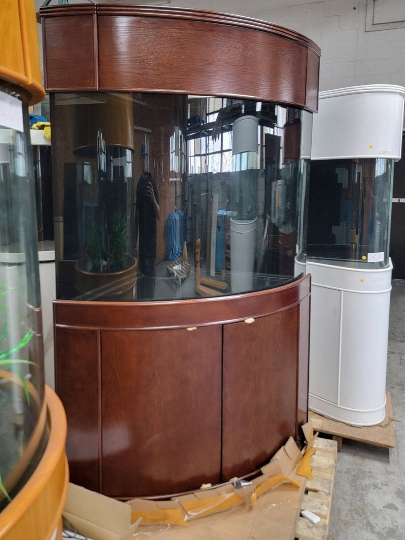 AQUA VIM 136g Corner 1/4 Cylinder Glass Reef-Ready Aquarium Set in Walnut