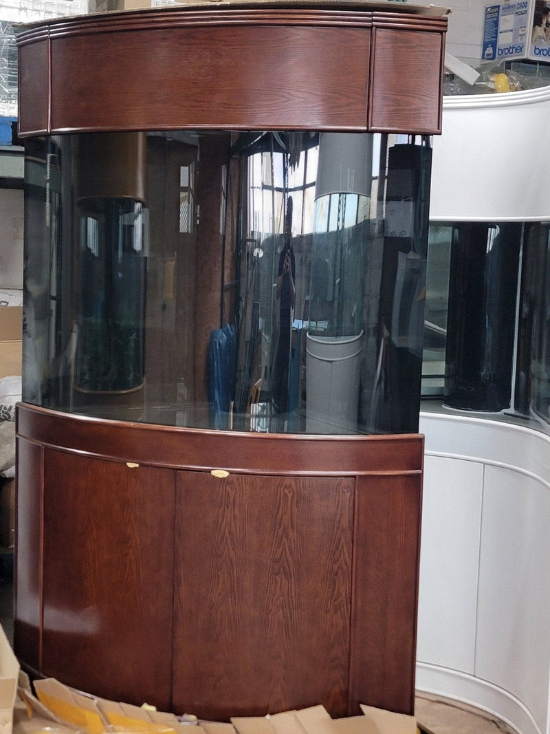 AQUA VIM 136g Corner 1/4 Cylinder Glass Reef-Ready Aquarium Set in Walnut