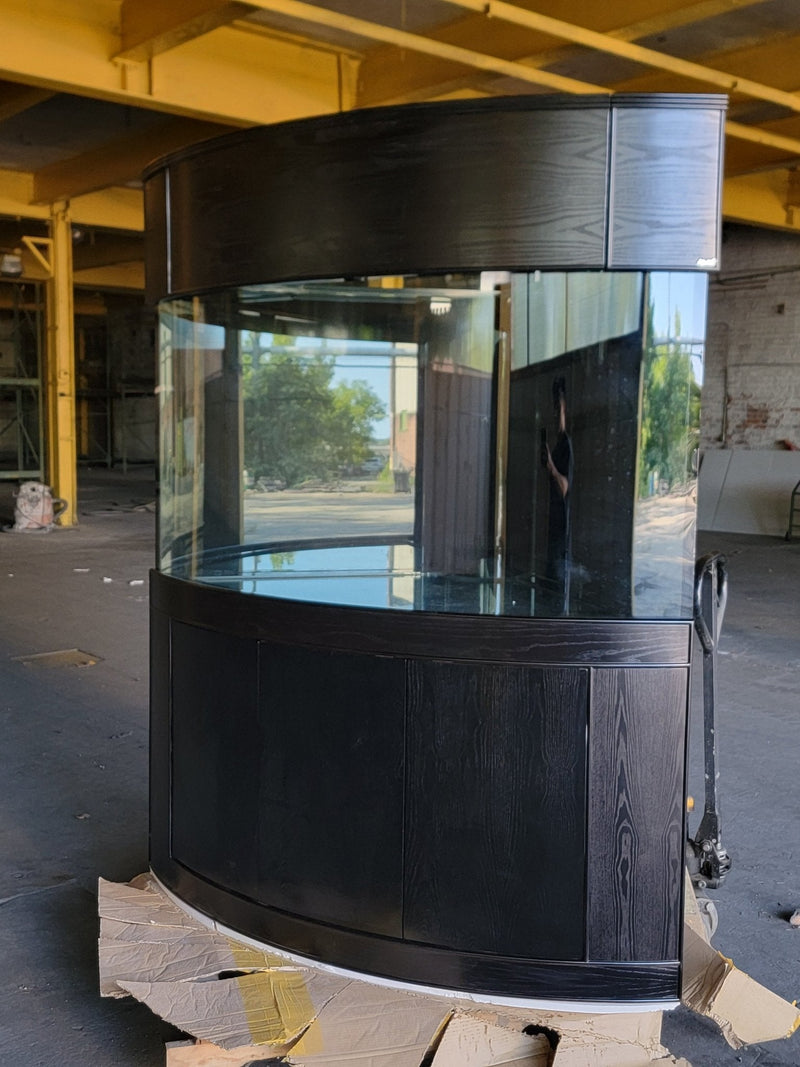 AQUA VIM *BLACK* 90g Corner 1/4 Cylinder Glass Aquarium Set in Flush Wood Furniture