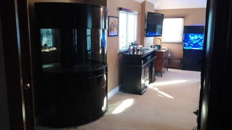 AQUA VIM 180 Gallon Half Cylinder Glass Reef-Ready Aquarium Set in Abyss Black