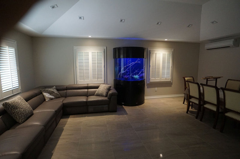 AQUA VIM 180 Gallon Half Cylinder Glass Reef-Ready Aquarium Set in Abyss Black