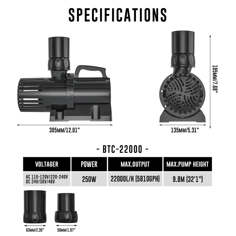 Aqua Dream 5810 GPH External & Submersible Water Pump 250W Variable Frequency with External Controller