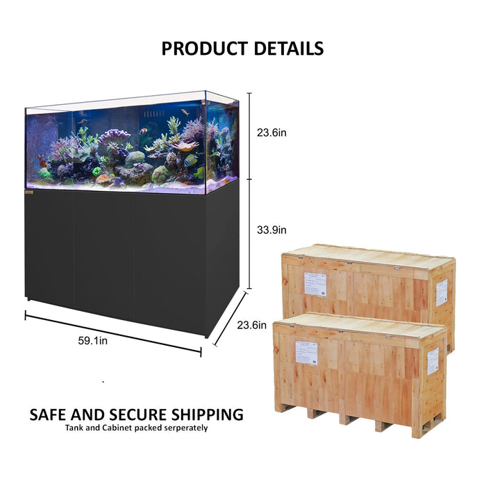 Aqua Dream 185 Gallon Coral Reef Aquarium Ultra Clear Glass Tank & Built in Sump All Black