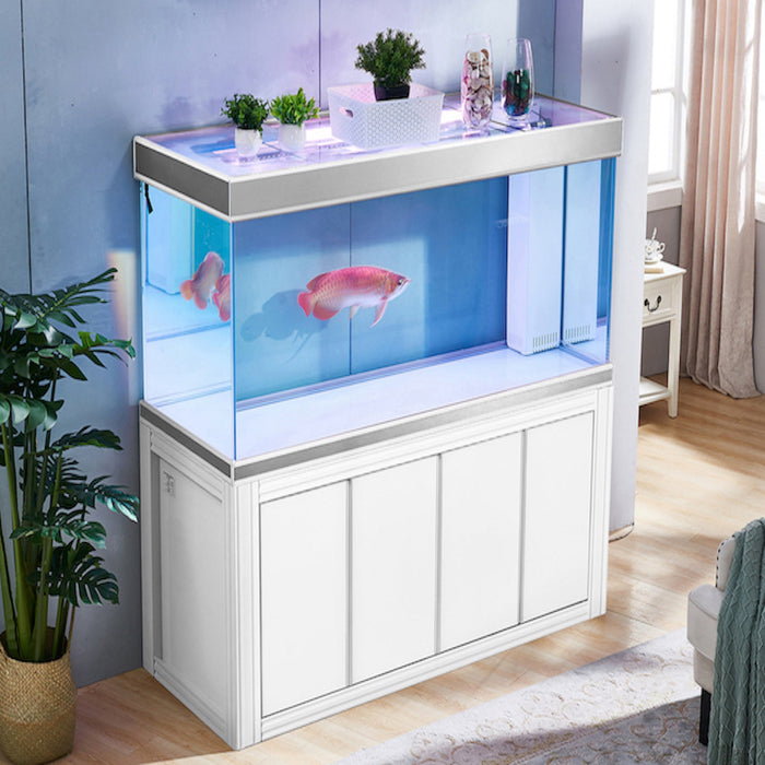 Aqua Dream 235 Gallon Tempered Glass Aquarium White & Silver