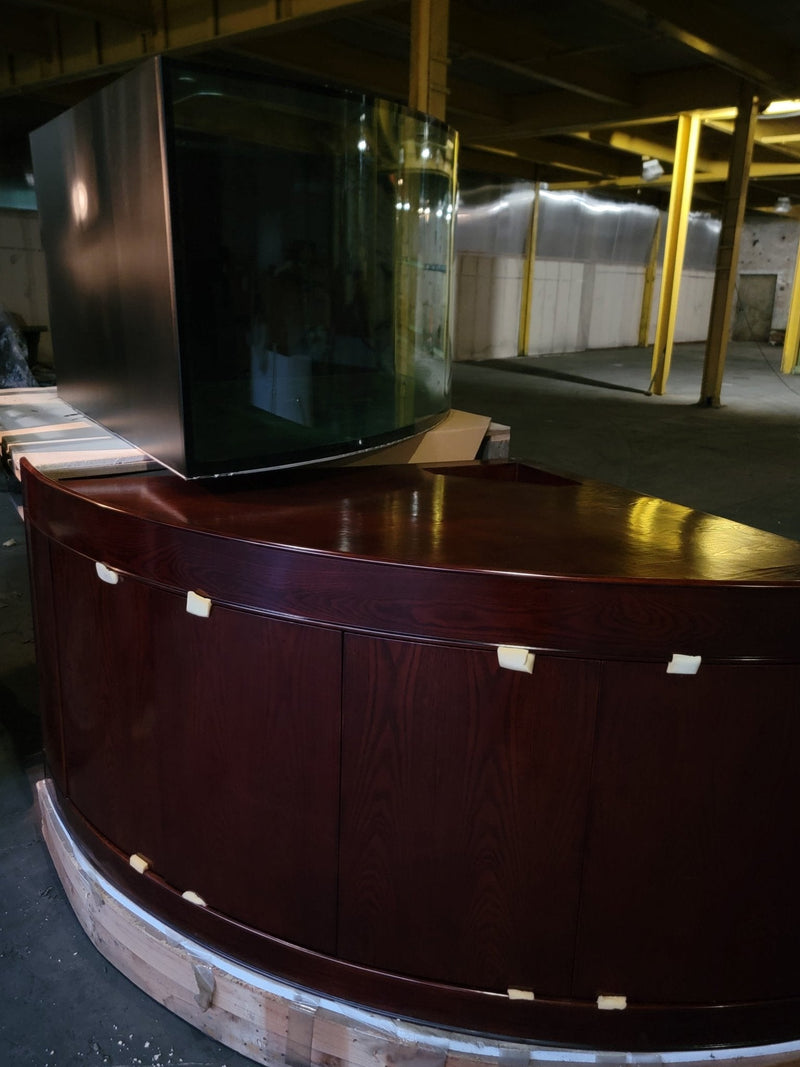 AQUA VIM 440g Corner 1/4 Cylinder Glass Aquarium Set in Walnut Wood Furniture