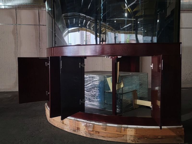 AQUA VIM 440g Corner 1/4 Cylinder Glass Aquarium Set in Walnut Wood Furniture