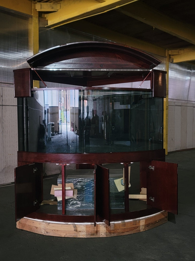 AQUA VIM 440g Corner 1/4 Cylinder Glass Aquarium Set in Walnut Wood Furniture