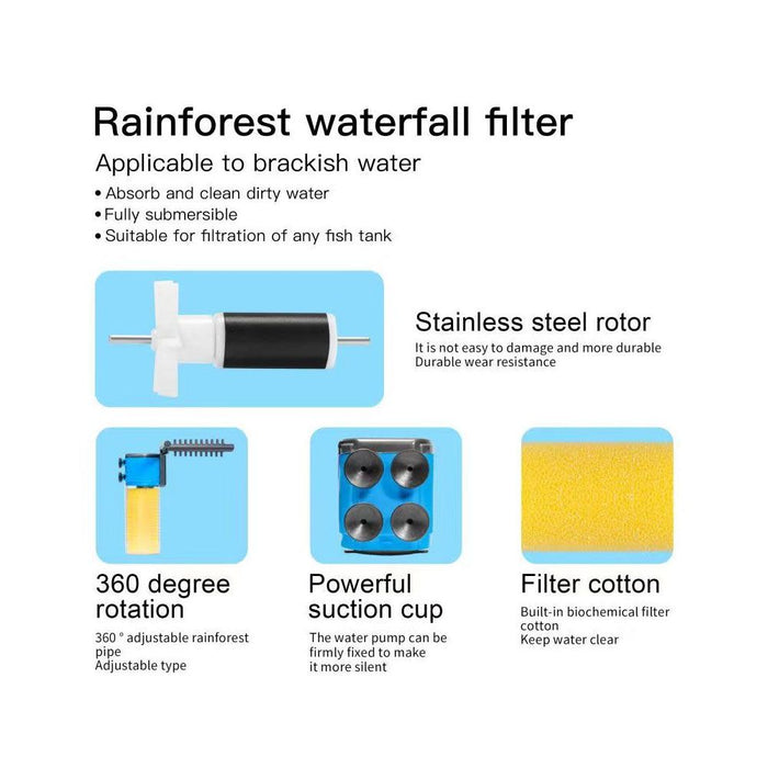 53 GPH 3-in-1 Internal Filter Pump Oxygen Rain Fish Tank