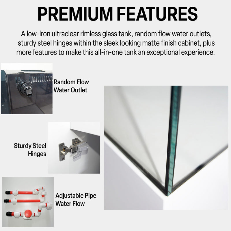 Aqua Dream 37 Gallon Coral Reef Aquarium Ultra Clear Glass Tank & Built in Sump All White