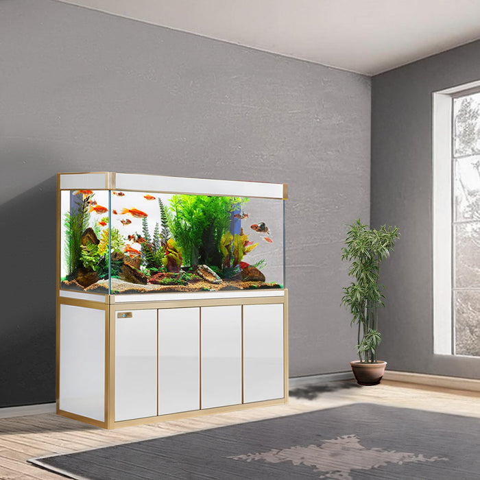 Aqua Dream 250 Gallon Tempered Glass Aquarium White and Gold