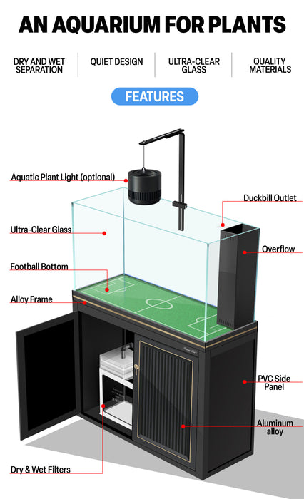 Aqua Dream 175 Gallon Plants Ranchu Aquarium with Ultra Clear Glass and Built in Sump All Black