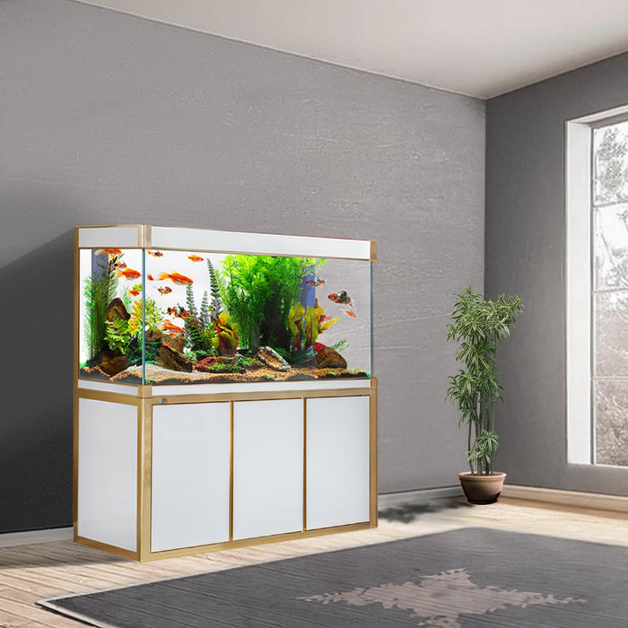 Aqua Dream 175 Gallon Tempered Glass Aquarium White and Gold