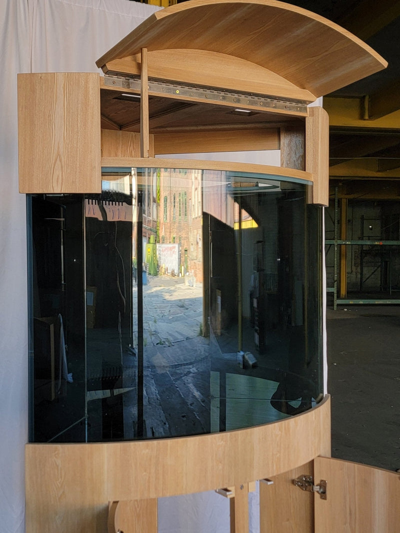 AQUA VIM *BLACK* 90g Corner 1/4 Cylinder Glass Aquarium Set in Flush Wood Furniture