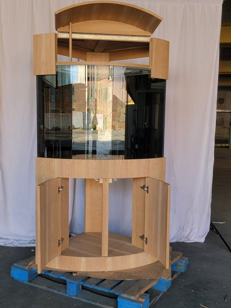 AQUA VIM *BLACK* 90g Corner 1/4 Cylinder Glass Aquarium Set in Flush Wood Furniture