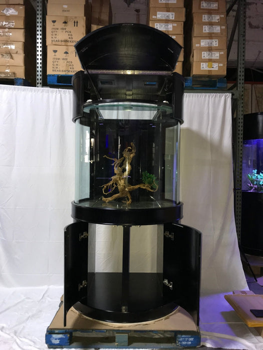 AQUA VIM 90 Gallon 3/4 Cylinder Glass Reef-Ready Aquarium Set in Abyss Black