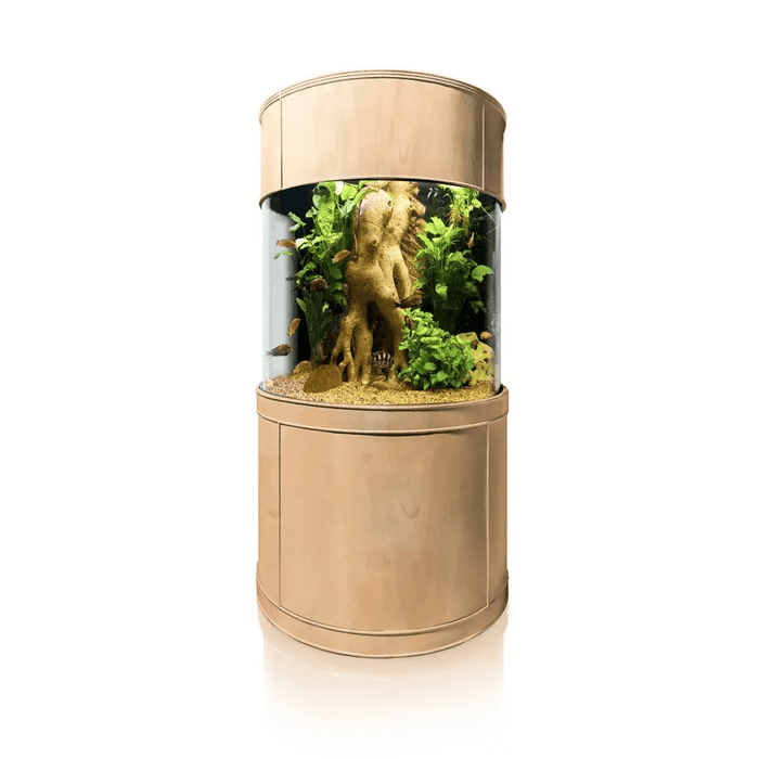 AQUA VIM 90 Gallon 3/4 Cylinder Glass Reef-Ready Aquarium Set in Unstained Wood Furniture