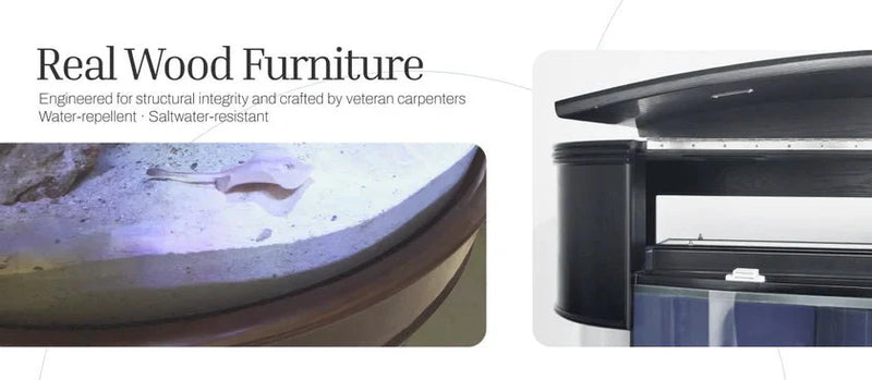 AQUA VIM 90 Gallon 3/4 Cylinder Glass Reef-Ready Aquarium Set in Unstained Wood Furniture