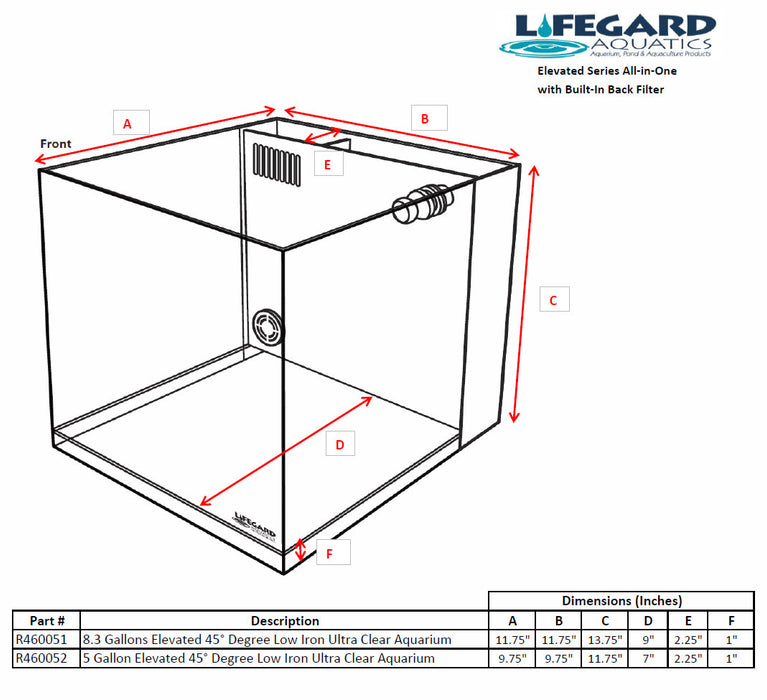 8.3 Gallons 45° Beveled Edge Low Iron Ultra Clear Aquarium - 11.81" x 11.81" x 13.77"