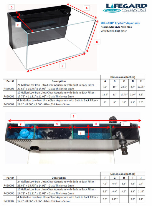10 Gallon Ultra Low Iron CRYSTAL Aquarium with Built in Back Filter