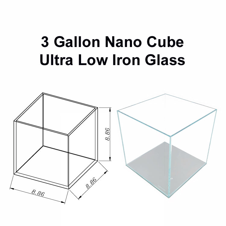 3 Gallon Low Iron Ultra Clear Glass Cube Betta Tank 5MM 8.8 x 8.8 x 8.8 Inch