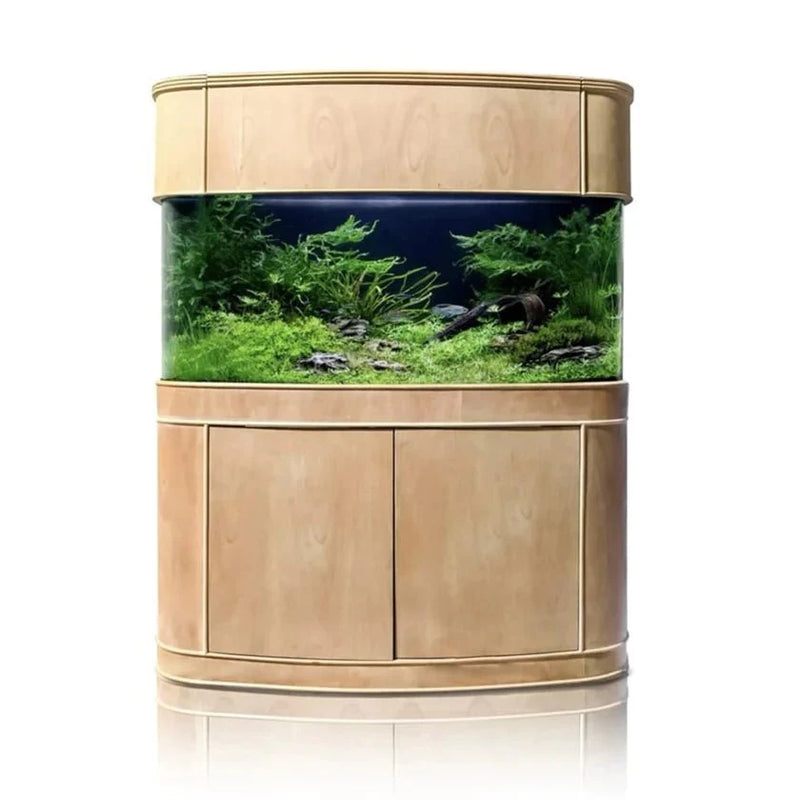 AQUA VIM 215g Seamless Glass Bowfront Aquarium Set in Unstained Wood