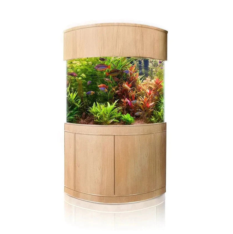 AQUA VIM 440g Corner 1/4 Cylinder Glass Aquarium Set in Unstained Wood