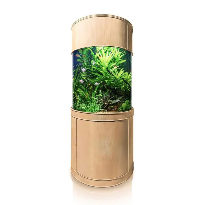 AQUA VIM 185g Glass Full Cylinder Aquarium Set in Unstained Wood Furniture